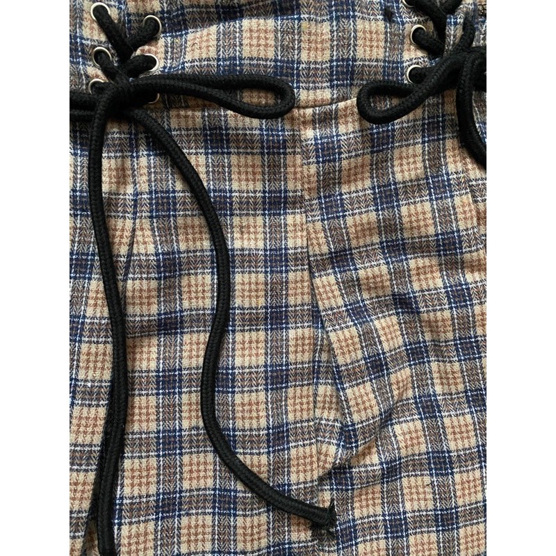 [có sẵn] Chân váy xếp li caro phối áo thun ren cách điệu | BigBuy360 - bigbuy360.vn