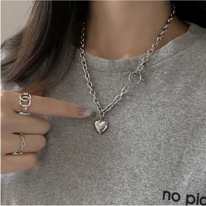 vòng cổ hình trái tim, dây chuyền mắc xích phong cách unisex