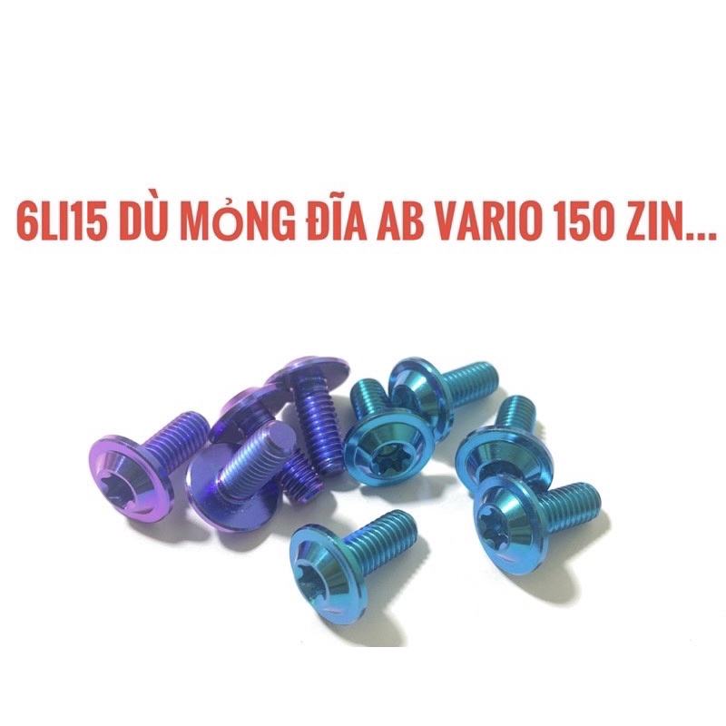 Ốc titan 6li15 dù mỏng dẹp gắn đĩa trước Vario , Ab và dàn áo các xe cực đẹp