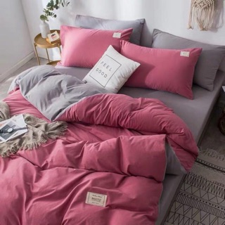 Bộ chăn ga gối gối cotton tici hồng - ghi