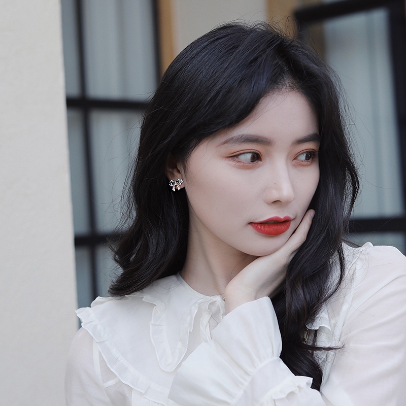 Khuyên tai nơ kim bạc đơn giản sang trọng thời trang 2021