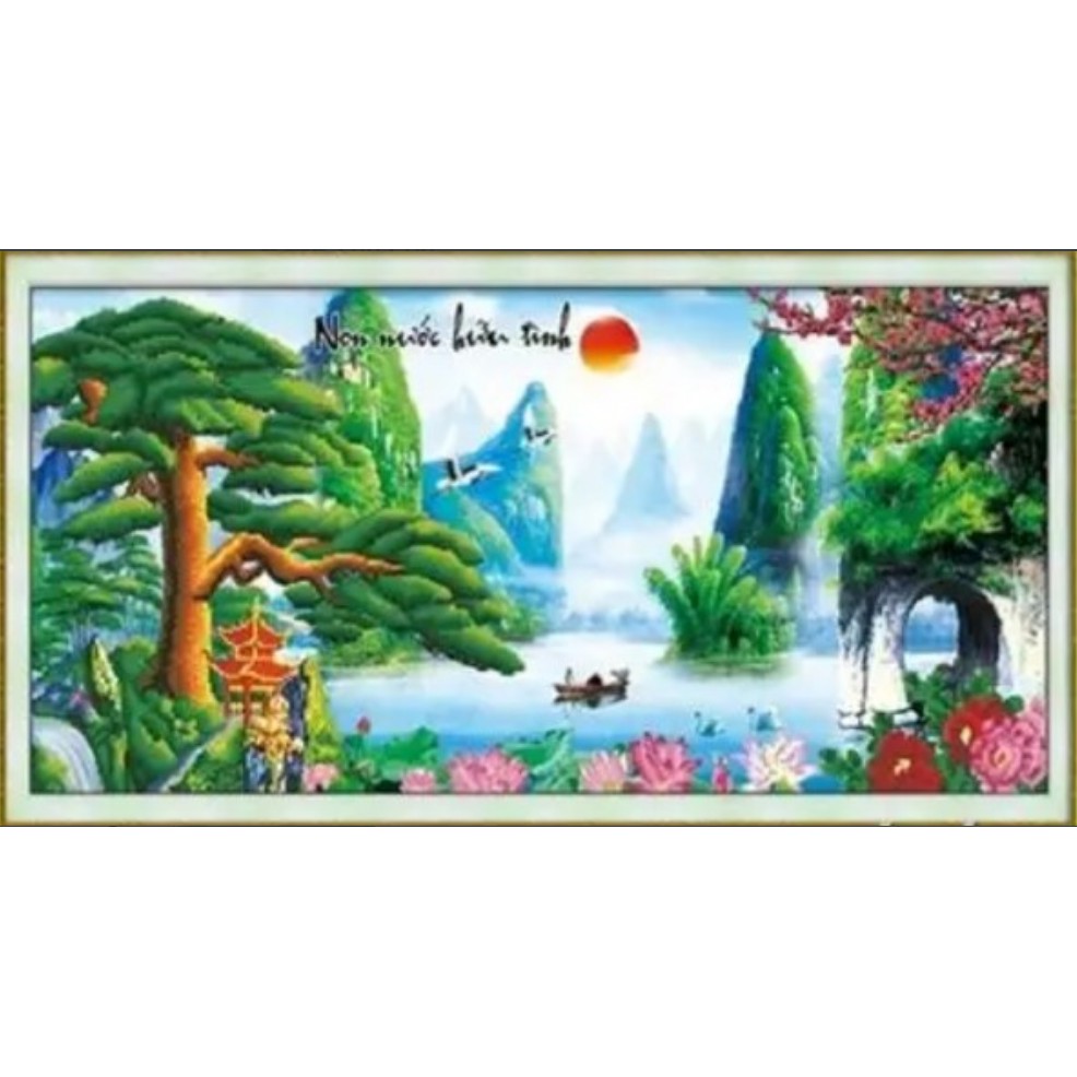 Tranh Đính Đá ABC 3D Non Nước Hữu Tình HA099AB (KHÁCH TỰ ĐÍNH) KT:106X52CM
