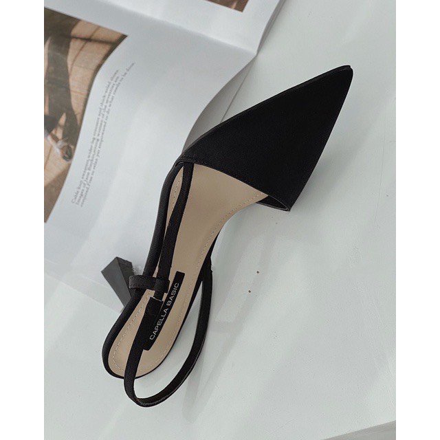 GIÀY CAO GÓT SLINGBACK NỮ GÓT NHỌN 7p BÍT MŨI, KIỂU DÁNG SANG CHẢNH TIỂU THƯ CÓ TRẮNG- ĐEN - NUDE