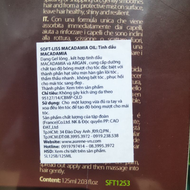 Tinh Dầu Dưỡng Tóc Aurane Chai Tròn Hương Macadmia Oil 125ml