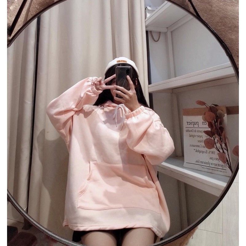 Áo Hoodie Basic trơn oversize tím hồng xanh xám cam (ảnh thật)