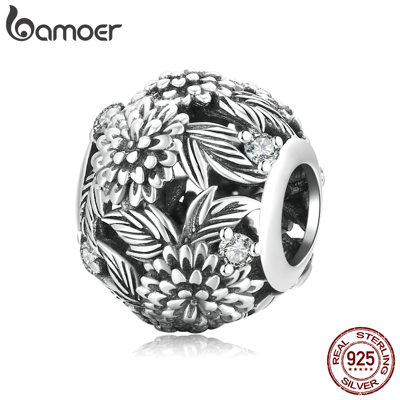 BAMOER Bông Tai 925 bạc Trang Trí Hình Hoa Dập Nổi SCC2097