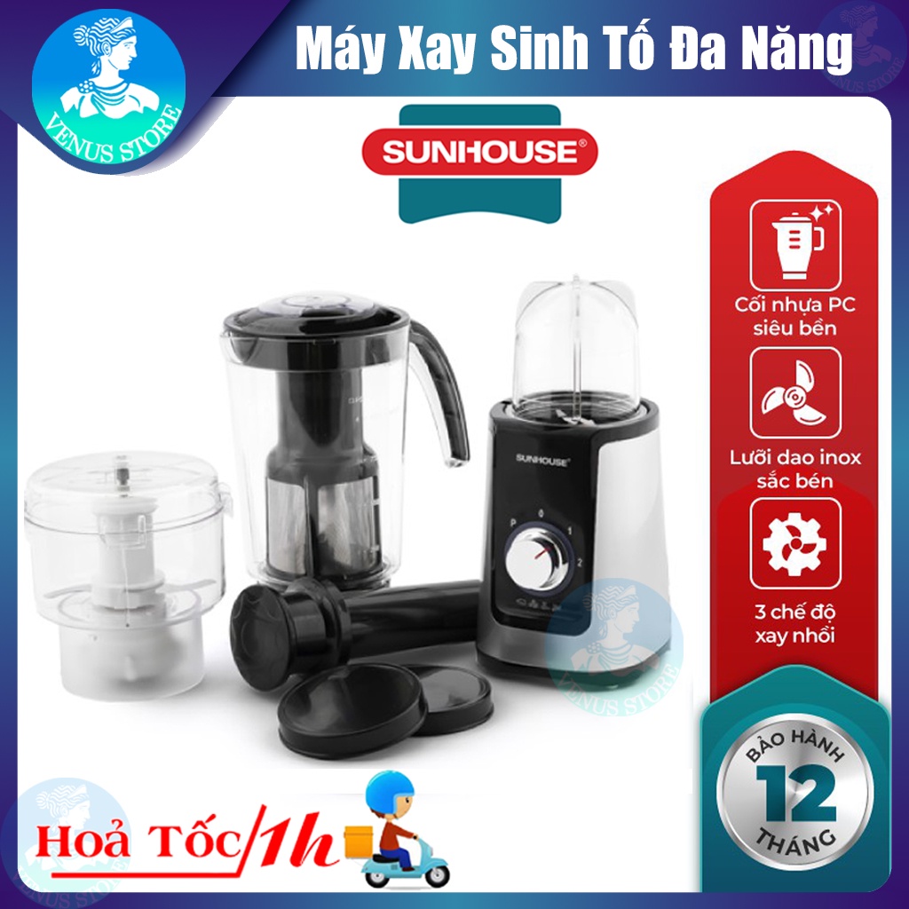 [Mã ELHA22 giảm 6% đơn 300K] Máy Xay Sinh Tố SUNHOUSE Đen SHD5322B - Máy Xay Sinh Tố Đa Năng 3 Cối Thay Thế