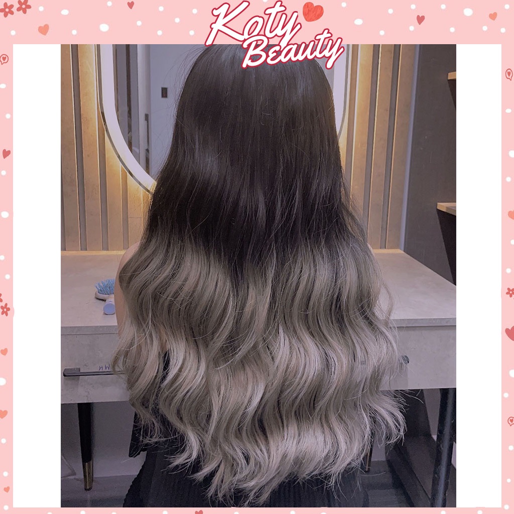 Tóc giả chữ u Ombre xám khói dài xoăn cho nữ shop Koty, tóc giả u nửa đầu cao cấp TG608