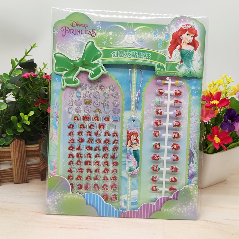 Set dán móng tay 3D bé gái kèm sticker, hình công chúa elsa, nàng tiên cá, sopia