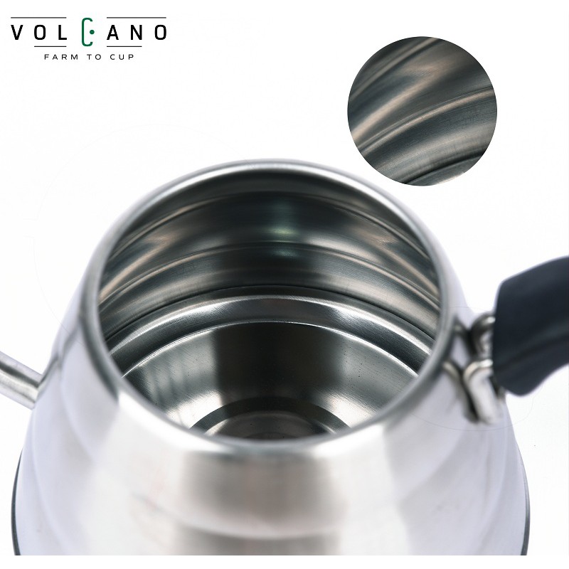 VOLCANO Ấm bình rót pha trà cà phê bằng inox, ấm rót nước cổ ngỗng