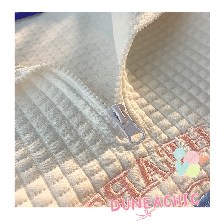 DUNEA Áo Sweater Cổ POLO Màu Xanh Dương Thêu Chữ Waffle Klein Cổ Điển Cho Nữ DUNEA