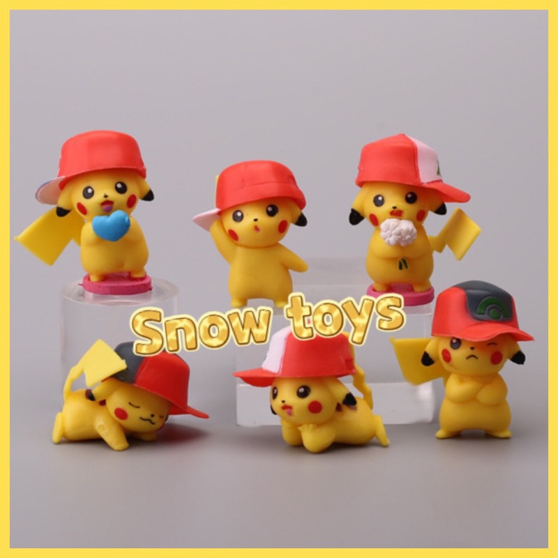 Mô hình Pikachu - Trọn bộ 6 mô hình Pikachu đội mũ cực dễ thương - Cao khoảng 3 ~ 4cm