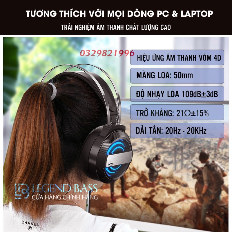 Tai Nghe Gaming Chụp Tai Có Mic Cho Máy Tính Laptop Và Điện Thoại, Headphone Game Thủ Có Đèn Led, Âm Trong, Bass Trầm