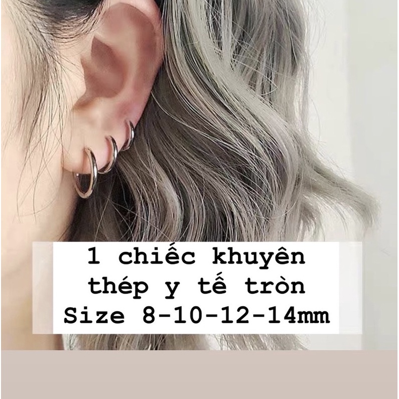 1 chiếc khuyên tai thép y tế tròn trơn