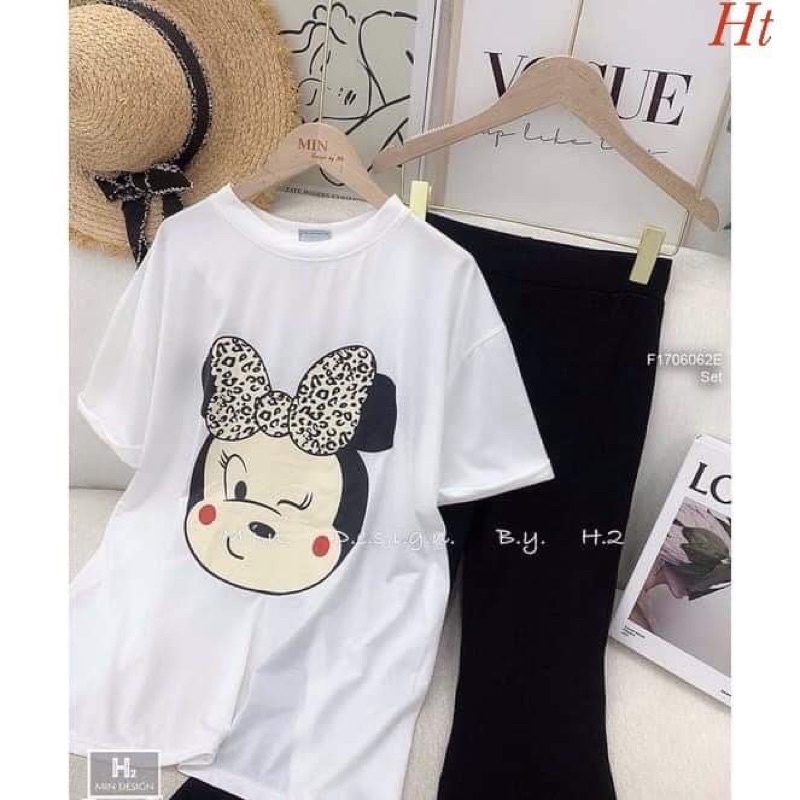 Sét áo chuột nháy mắt +quần loe đen HT12