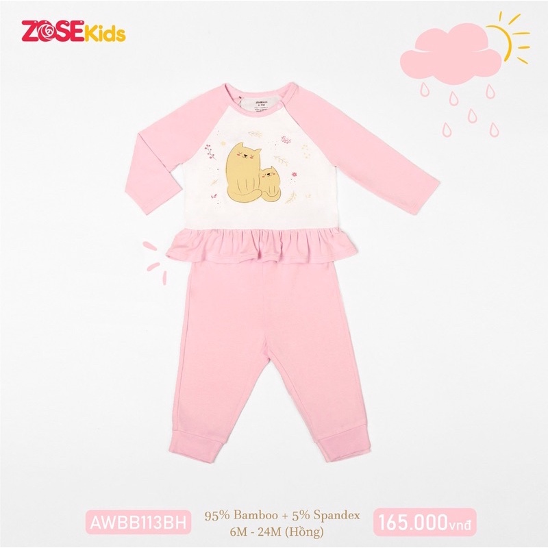 Bộ Zose kids/ ZoseKids dài tay sợi tre dành cho bé gái size 6-9m đến 18-24m