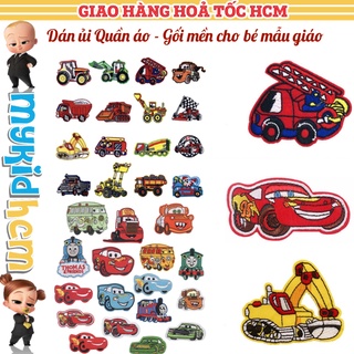 50 MẪU miếng DÁN ỦI quần áo bé TRAI mẫu giáo STICKER THÊU CAO CẤP CÓ SẴN KEO ỦI hình MCQUEEN XE XÚC XE CỨU HOẢ THOMAS