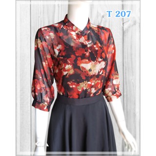 Áo somi cổ trụ, tay lỡ, đỏ đen _ t 207