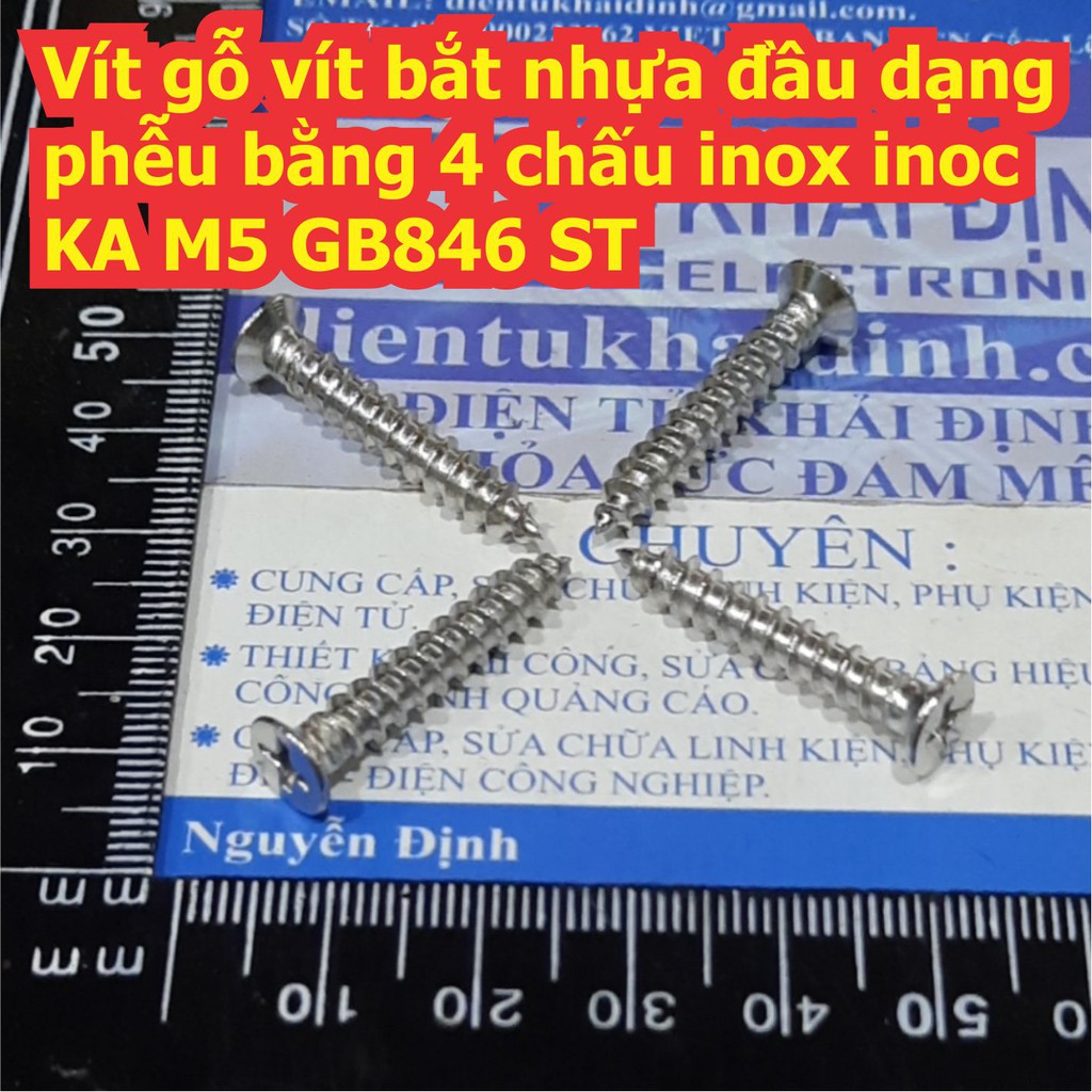 Vít gỗ vít bắt nhựa đầu dạng phễu bằng 4 chấu inox inoc KA M5 GB846 ST M5 dài 12mm ~ 40mm kde7711