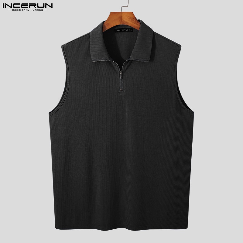 Áo ba lỗ INCERUN màu trơn có khóa kéo phong cách hàn quốc cho nam