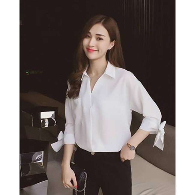 Áo Kiểu Nữ Cột Nơ Tay Lỡ- 2 màu- freesize