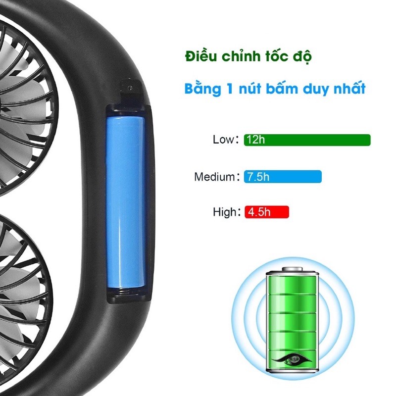 Quạt quàng cổ thể thao tích điện, sạc usb, mẫu mới 7 cánh siêu mát | BigBuy360 - bigbuy360.vn