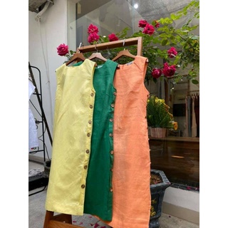 Đầm linen nút sườn