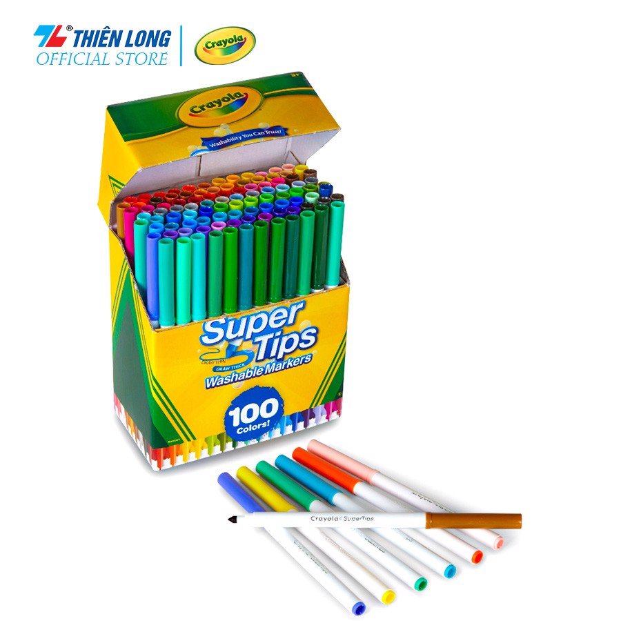 Bộ 100 Bút lông màu Crayola Supertips Washable Marker- 100 màu-  Viết, vẽ nét mảnh - nét đậm, Có thể rửa được .