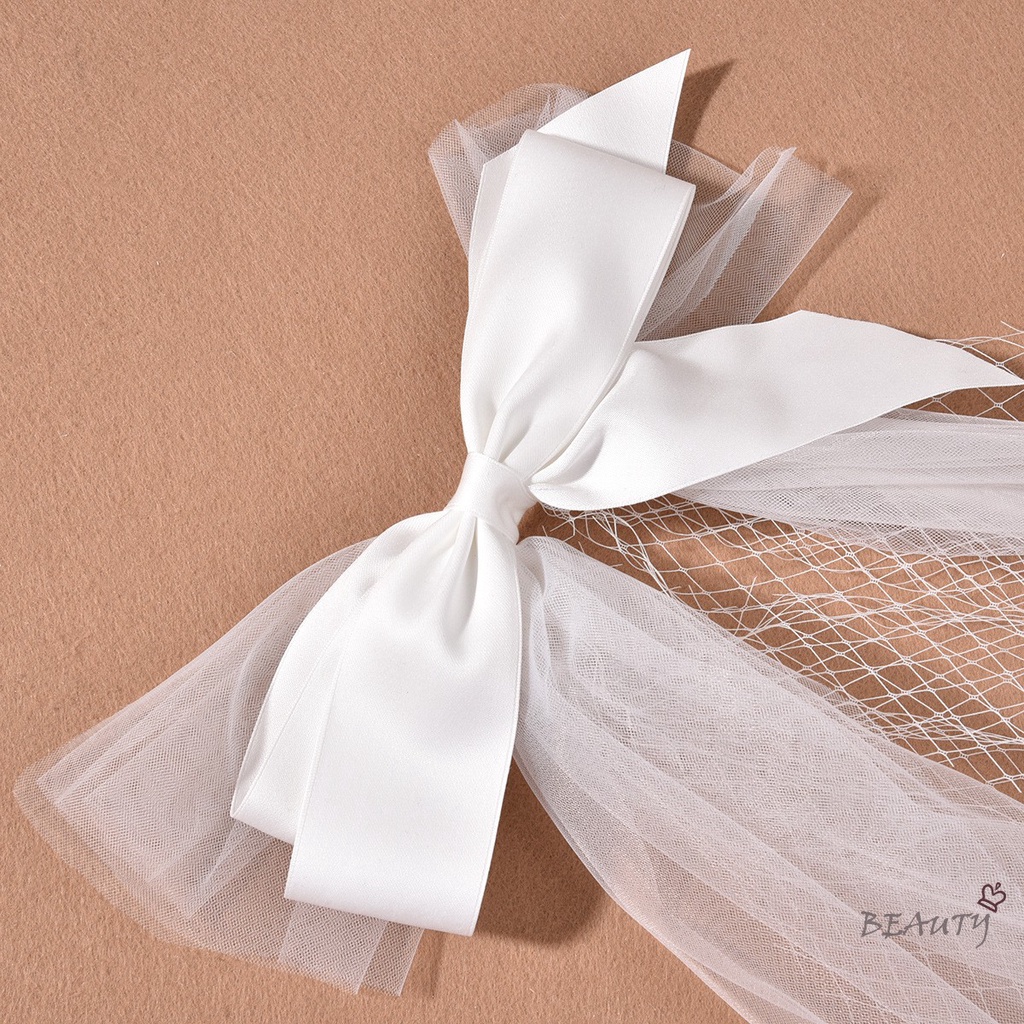 Phụ kiện cài tóc hình nơ phối mạng che mặt cho cô dâu