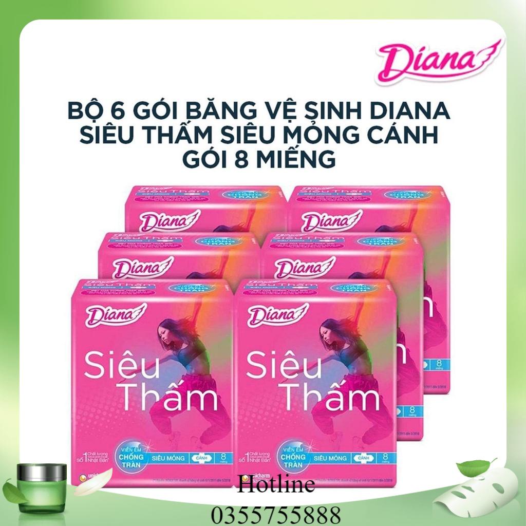 Lốc 6 Gói Băng Vệ Diana siêu mỏng cánh (8 Miếng/Gói).