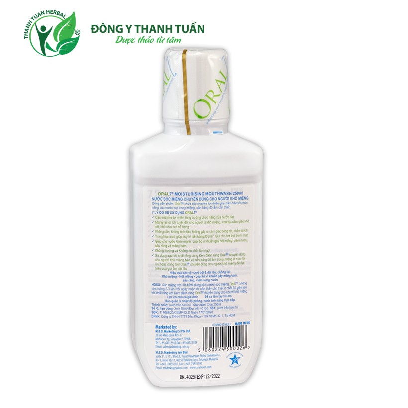 Nước súc miệng GIỮ ẨM ORAL7 Moisturising Mouthwash 250ml