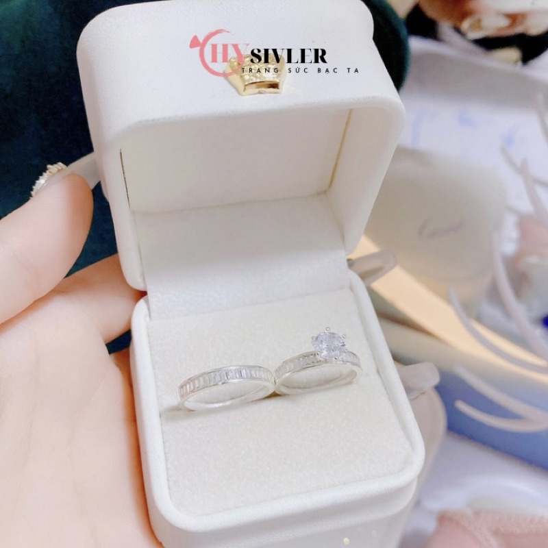 Nhẫn đôi bạc ta đính đá ghết trẻ trung siêu hot nhẫn đôi bạc thật