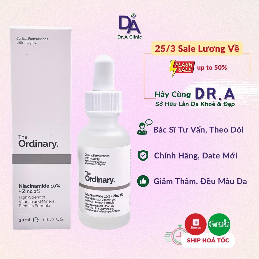 The Ordinary Niaciamide 10 Zinc 1 30ml dòng serum giảm mụn thâm nám dưỡng sáng da chính hãng - Dr.A Clinic