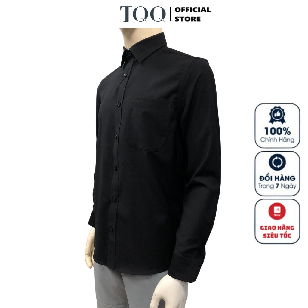 Áo sơ mi đen nam dài tay TQQ M96CS somi công sở trơn màu dáng Slim fit có túi vải sợi tre cao cấp mềm mát chống nhăn