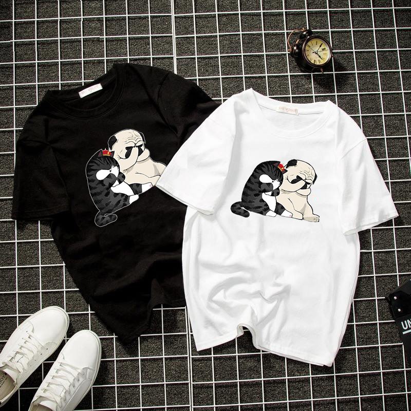 Zinkashop - Áo thun unisex form rộng mèo hoàng thượng và chó pug vải dày mịn 2019T2130