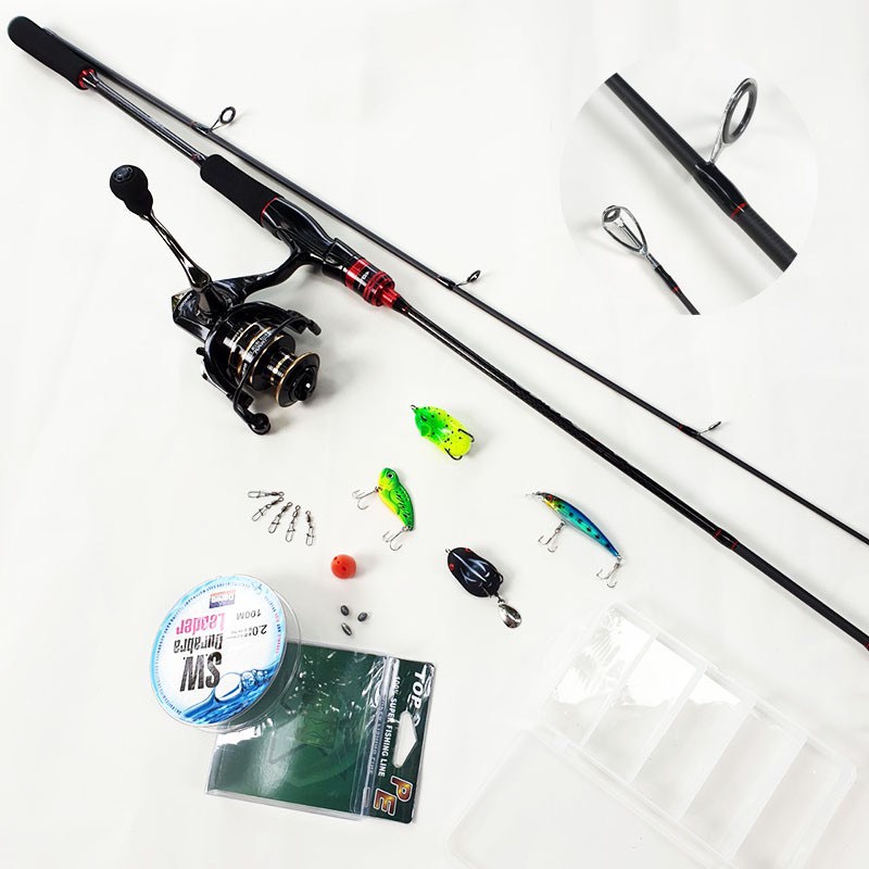 Bộ cần câu cá lure máy đứng 1.68m - 1.8m - 2.1m - 2.4m + Máy kim loại + dây câu lure + hộp mồi lure B-lu-CL35