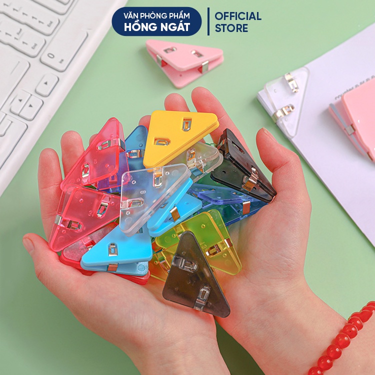 Ghim kẹp giấy hình tam giác cute, kẹp bướm màu kẹp giấy bằng nhựa trong suốt đồ dùng học tập văn phòng phẩm KG05