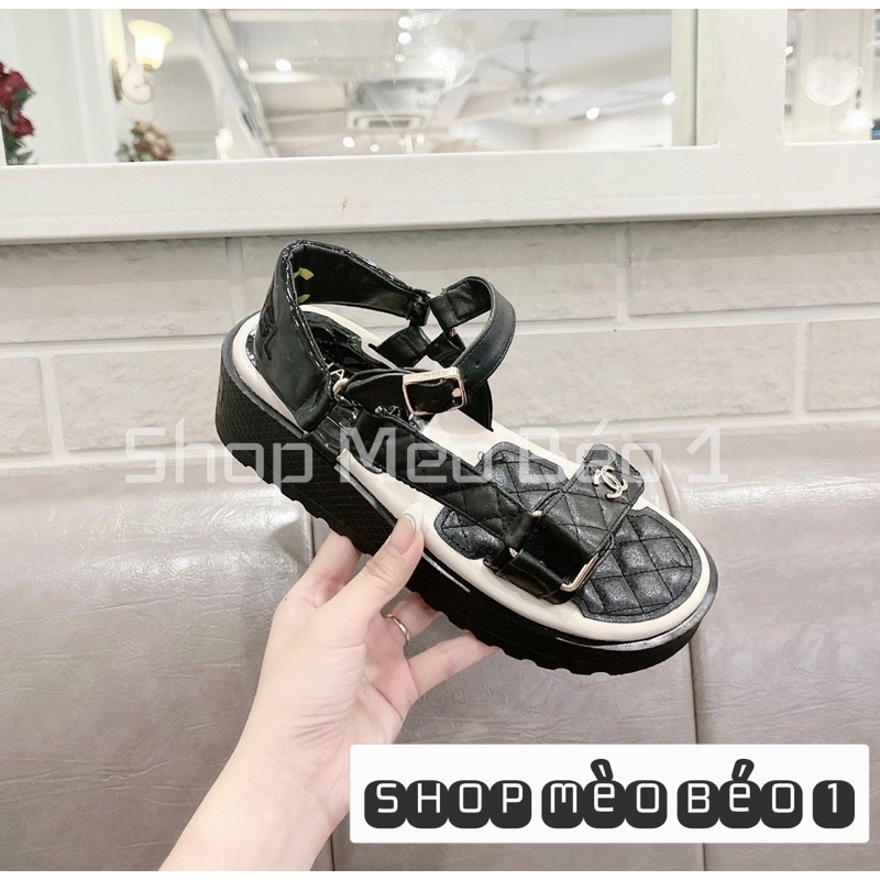 Sandal thể thao cn quai dán ngang phối màu đế cao fullbox