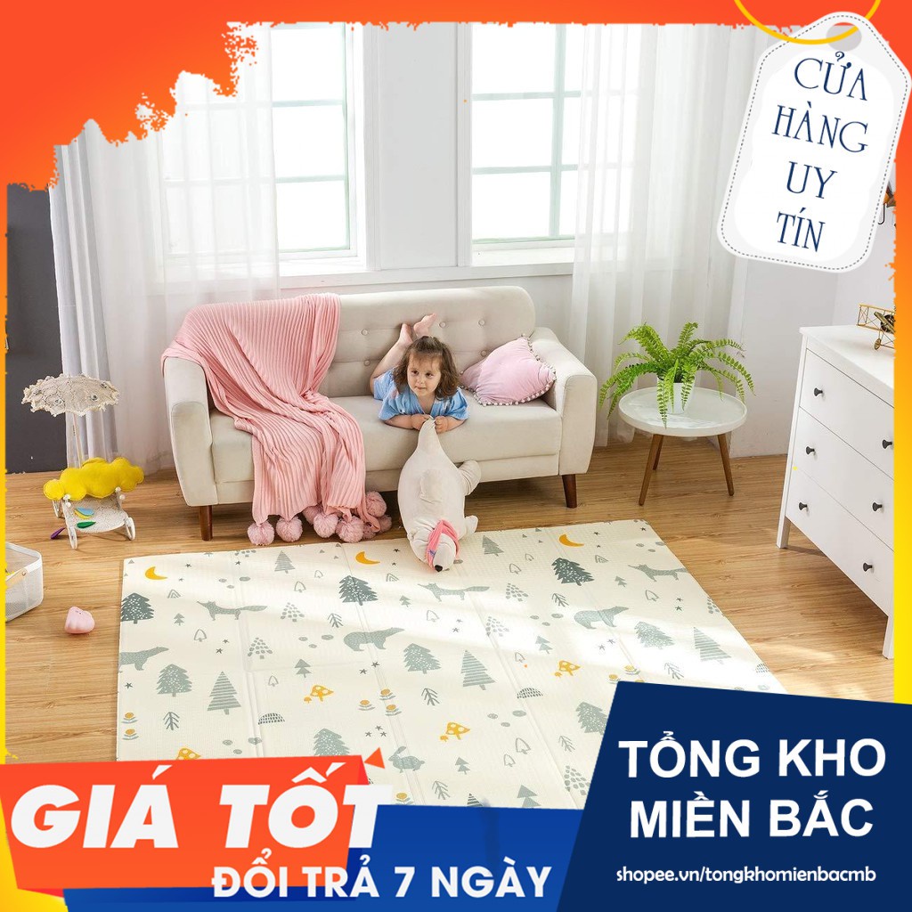 Thảm xốp, thảm XPE Silicone HQ hai mặt gấp gọn cho bé (1m8x2m)