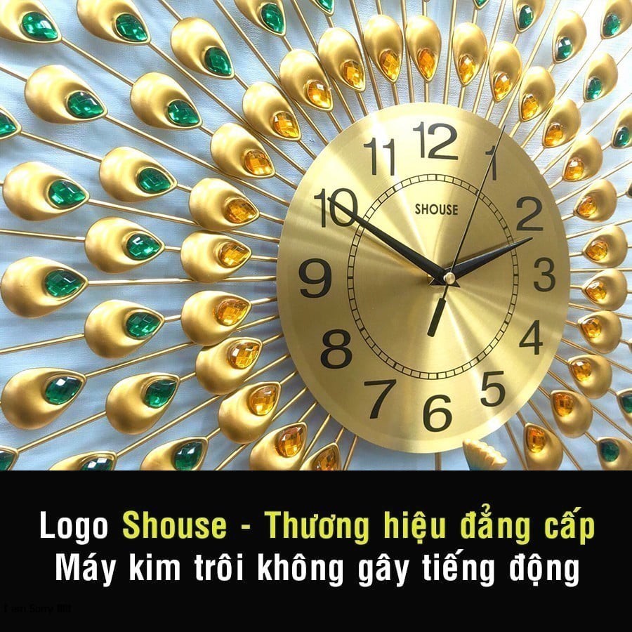 Đồng Hồ Treo Tường Con Chim Công Vàng Khổng Tước Shouse A25 kim trôi đẹp treo phòng khách sang trọng cỡ lớn 3d hiện đại