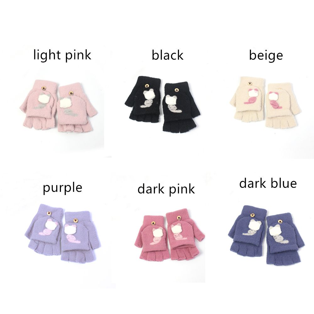 Đôi Găng Tay Lông Nhung Mềm Mại Hở Ngón Họa Tiết Mèo Dễ Thương
