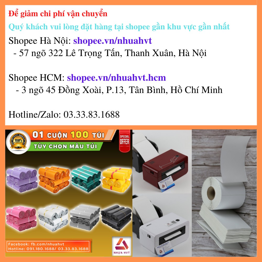 Giấy In Nhiệt Chuyên Dùng In Đơn Bán Hàng Online Tự Dính Thương Hiệu HVT Chống Nước, Bám Dính Cực Chắc Chắn