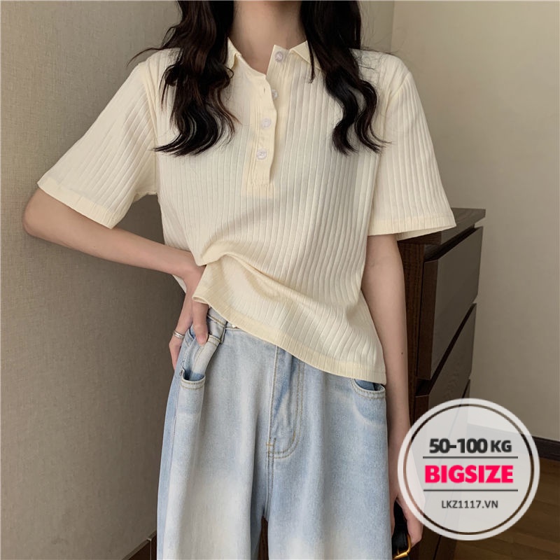 Áo thun polo lụa lạnh Bigsize Áo kiểu nữ form rộng tay ngắn mùa hè Phong cách Hàn Quốc Thời Trang tiểu thư cá tính xinh đẹp cho người mập béo