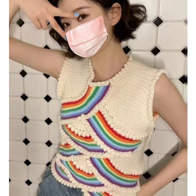 Áo Thun Ba Lỗ Mỏng Kẻ Sọc Ngang Màu Cầu Vồng Phong Cách Công Nghiệp Thời Trang Mùa Hè 2022 Mới Cho Nữ