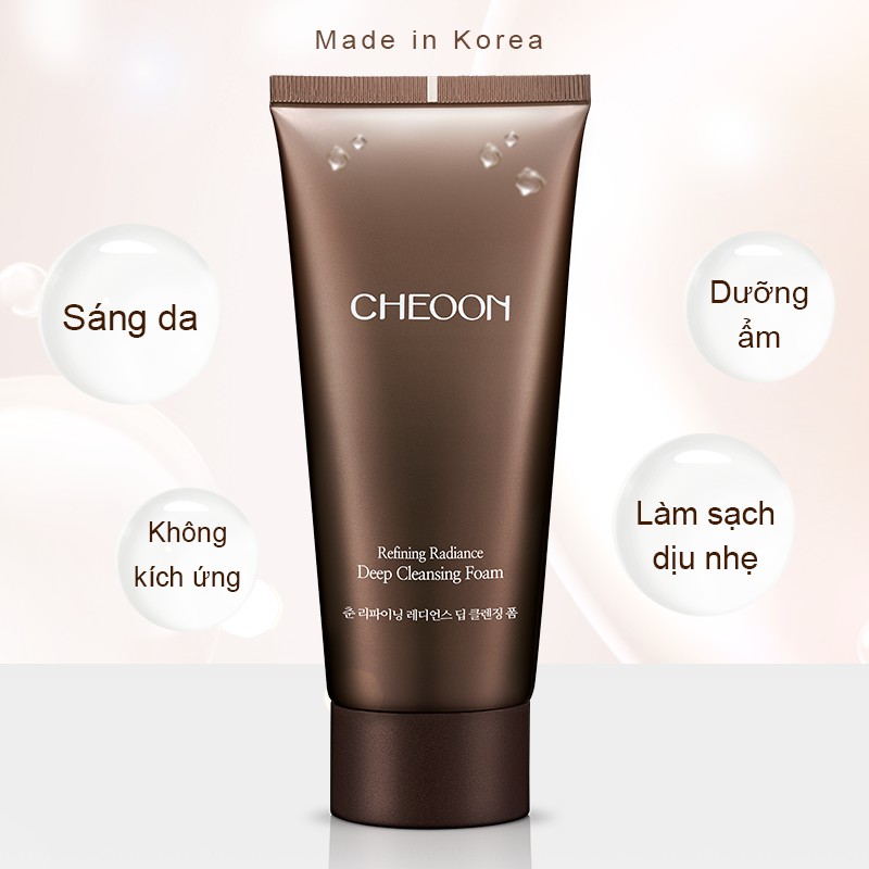 Sữa rửa mặt giữ ẩm, trắng da, chiết xuất thiên nhiên từ linh chi, dâu tằm CHEOON- Refining Radiance Deep Cleansing Foam