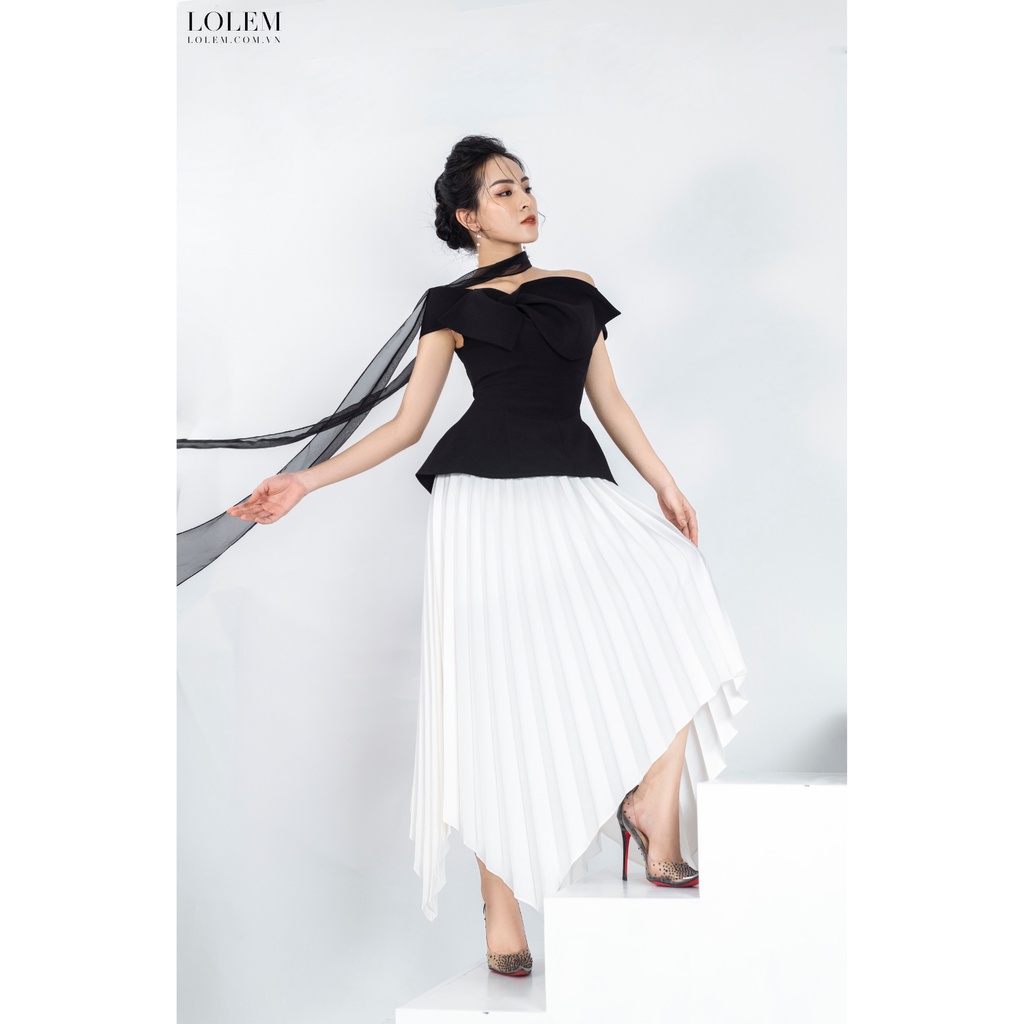 Áo peplum LOLEM AK1251 thiết kế rớt vai phối nơ ngực vải thun lì mềm mịn khó nhăn