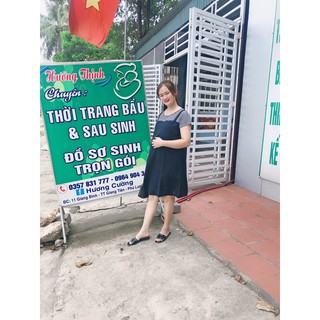 Becon Váy bầu kẻ công sở pha cotton - hàng Thiết kế - ảnh thật