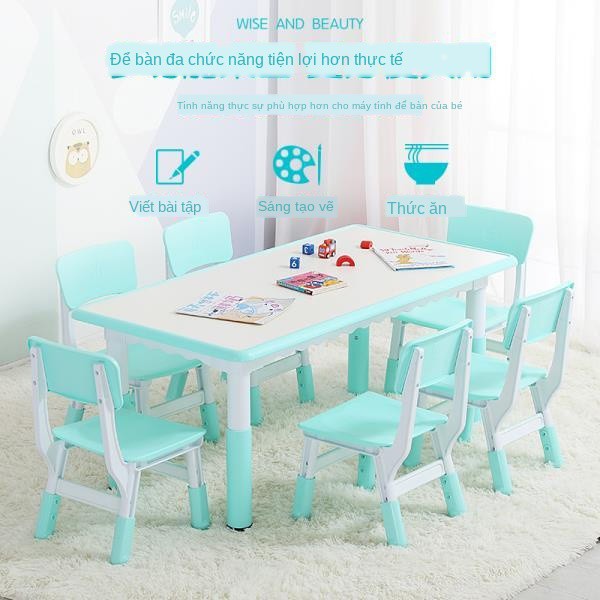 Bộ bàn ghế trẻ em mẫu giáo có thể nâng lên hạ xuống học chữ nhật nhựa án cho bé <