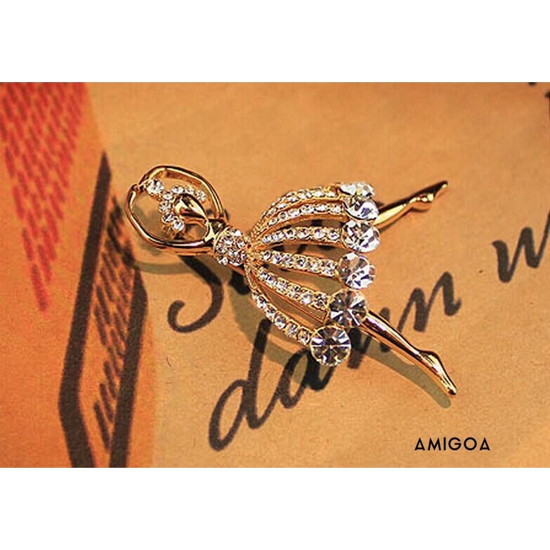 ✨✨Ghim Cài Áo Hình Cô Gái Múa Ba Lê Bằng Kim Loại Đính Pha Lê