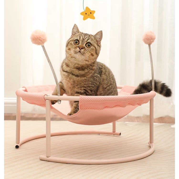 Hàng HOT Giường đệm võng tròn cho mèo Thoáng Khí Thoải Mái Ổ chõng nằm ngủ cho mèo khung sắt tròn kèm quả bông【Tennessee052】